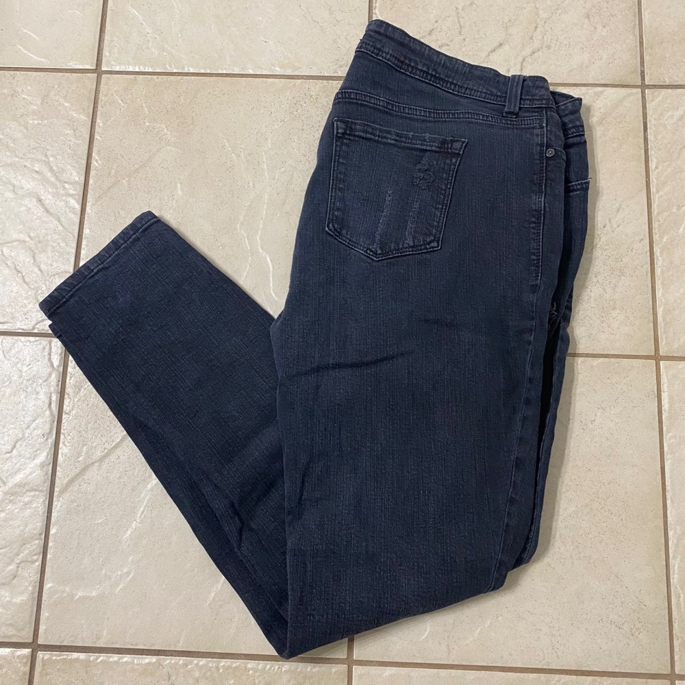 Eunina Women's Dark Wash Distressed Skinny Jeans Size 12 Black